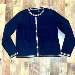 Navy & White Button Down Cardigan